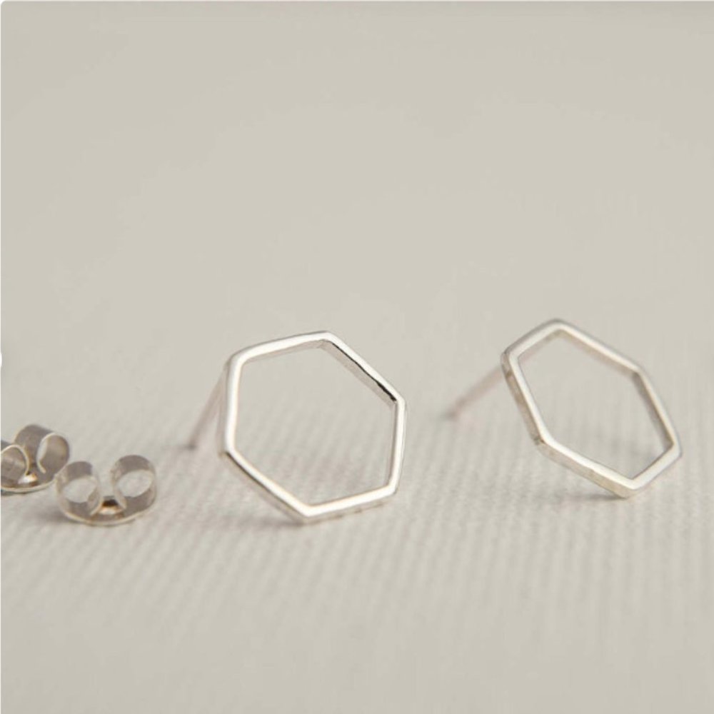 "6 Points" Minimalist Hexagon Simple Stud Earrings - Picture 2 of 7